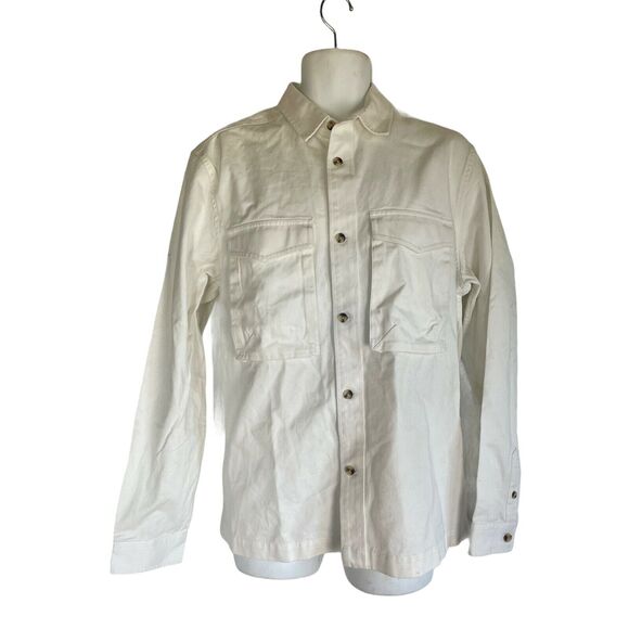 topman mens Size M white long sleeve button front pockets canvas Button Up Shirt - Picture 1 of 5